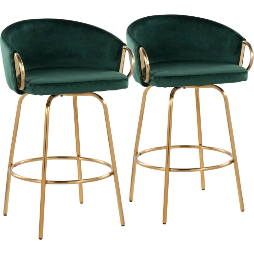 Claire Counter Stool in Gold Steel & Green Velvet (Set of 2)